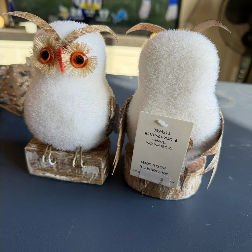 Two Decorative Shimmering‎ White Owl and Ornaments